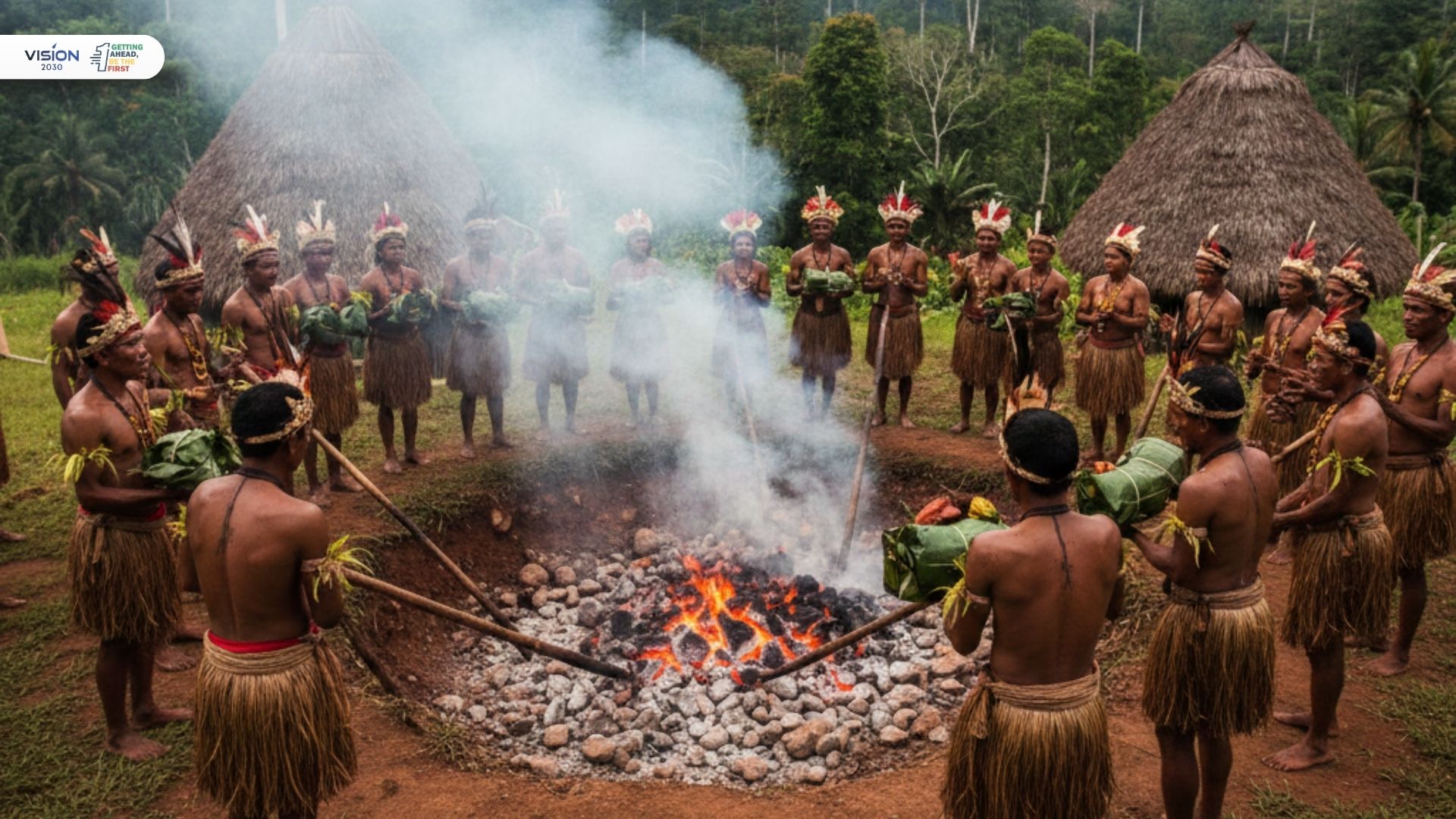 Masyarakat Wamena melakukan prosesi ritual Bakar Batu dengan penuh khidmat di tanah Papua.