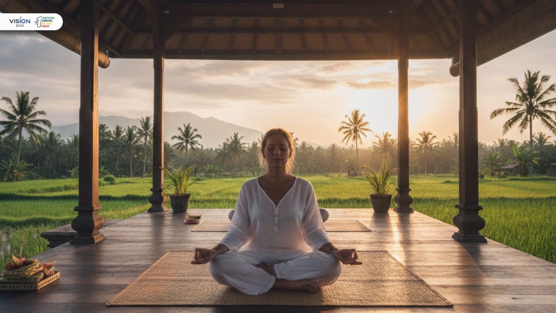 Peserta mengikuti retreat wellness Indonesia dengan meditasi dan yoga di alam terbuka yang tenang
