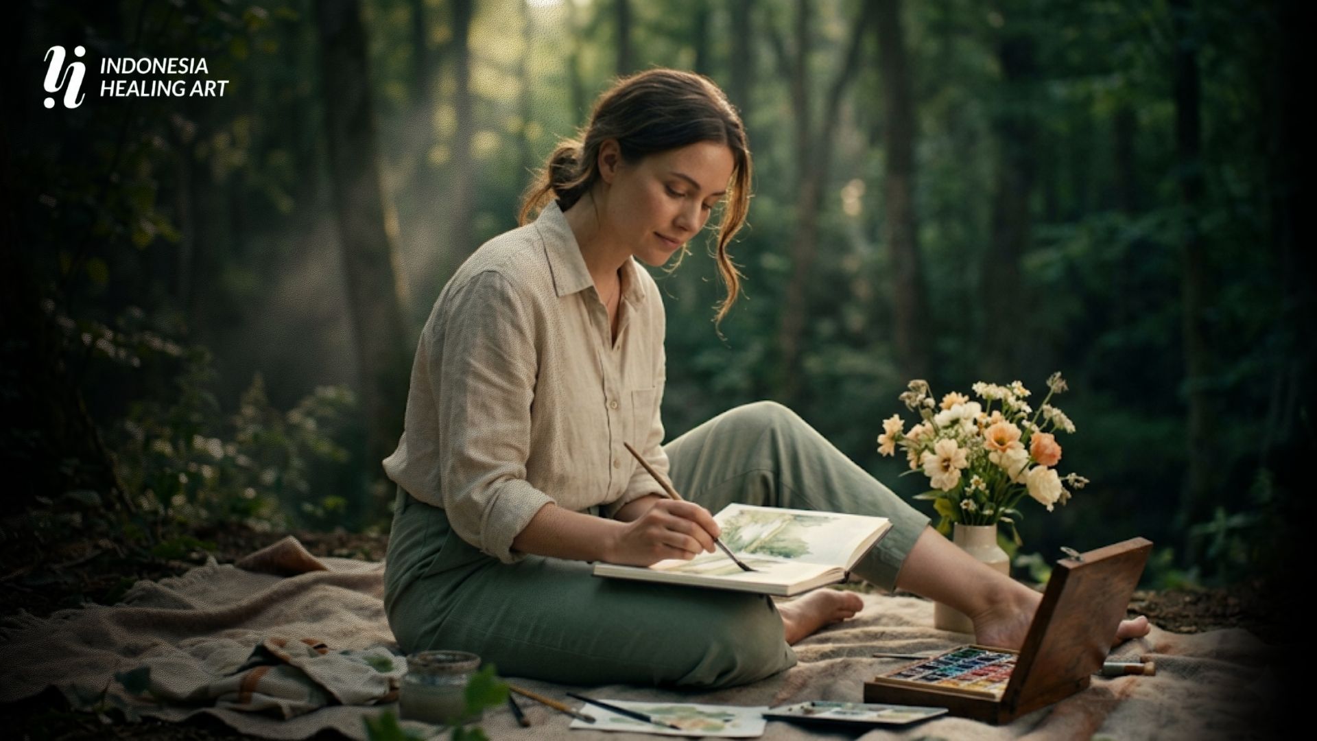 healing art therapy untuk kesehatan mental dengan aktivitas melukis dan mindfulness di alam terbuka