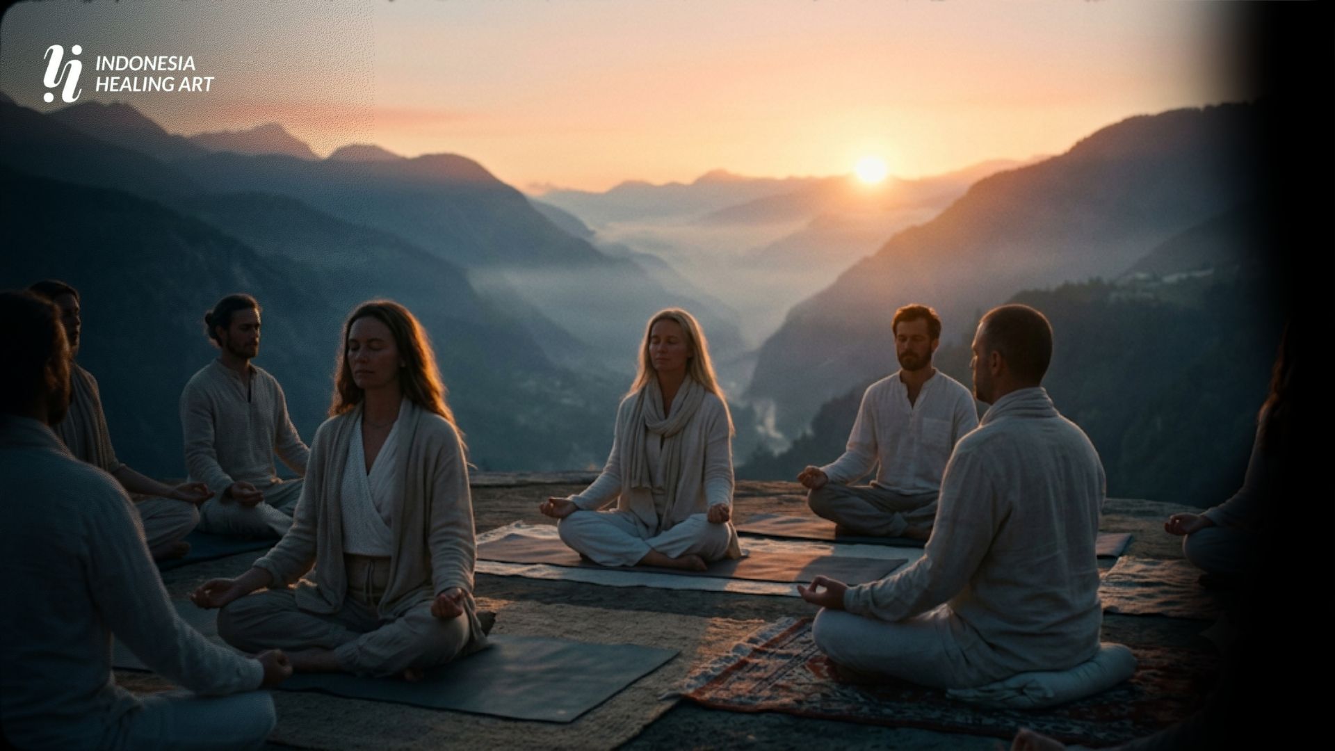 Peserta Sunrise Meditation menikmati meditasi pagi saat matahari terbit dengan pemandangan alam yang tenang dan menenangkan.