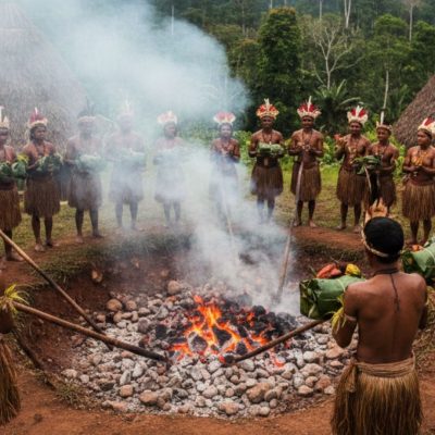 Masyarakat Wamena melakukan prosesi ritual Bakar Batu dengan penuh khidmat di tanah Papua.